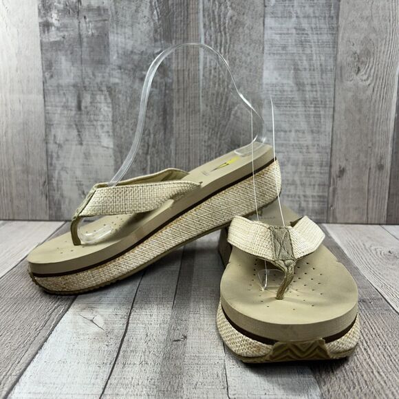 Volatile Women's Island Wedge Platform Sandals Raffia Thong Flip Flop Tan Size 8 - Picture 2 of 16